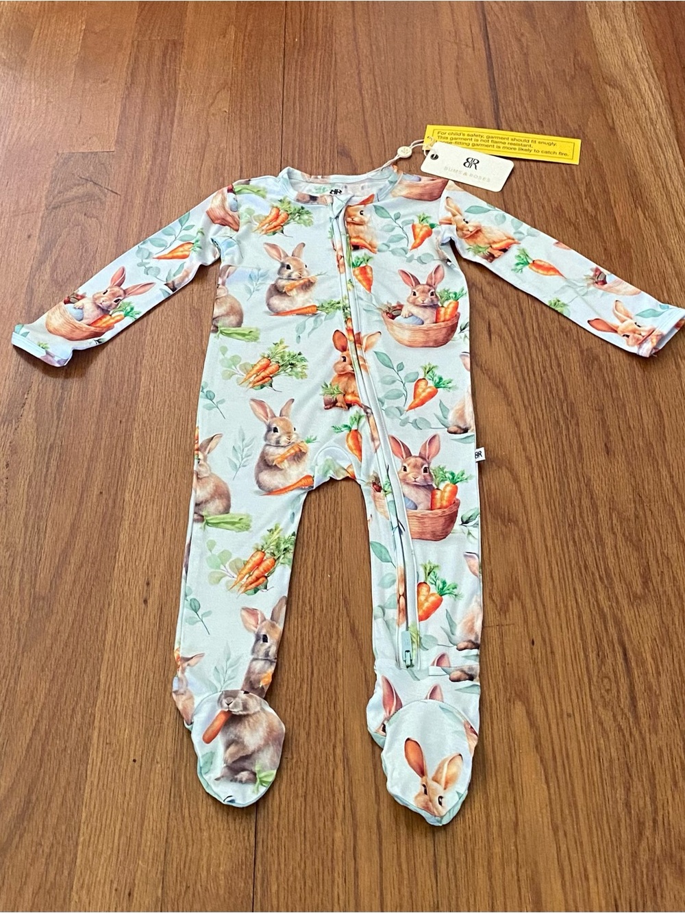 Bums & Roses Bamboo Bunny & Carrot Footed Pajama One-Piece
